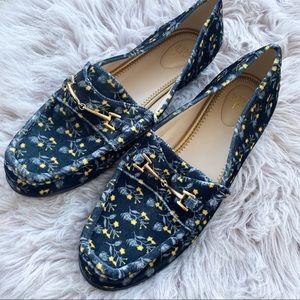 CAbi Velvet Blue Floral Loafers 9